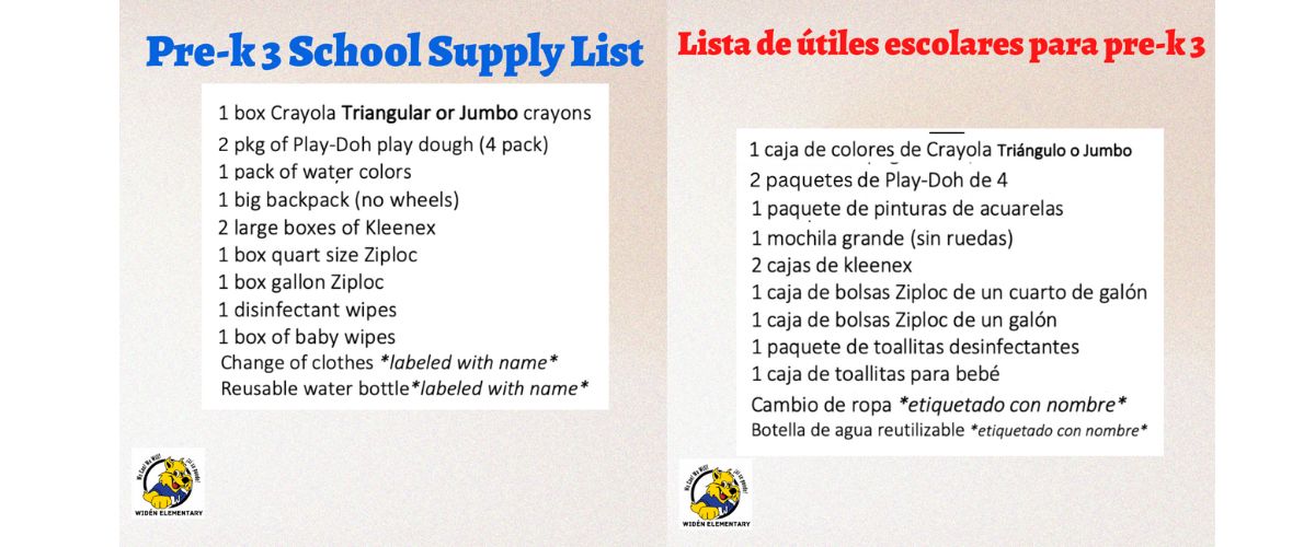 PK 3 School Supply List