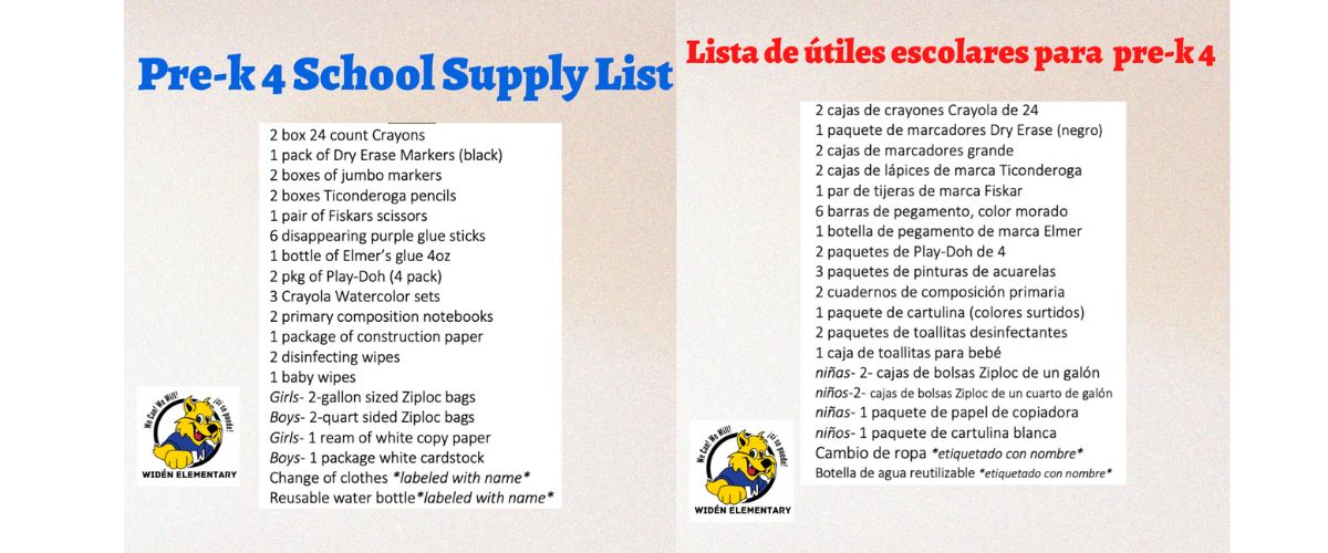 PK 4 School Supply List