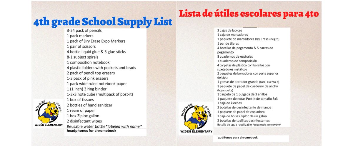 4th Grade School Supply List