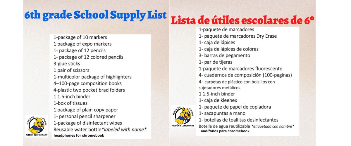 6th Grade School Supply List