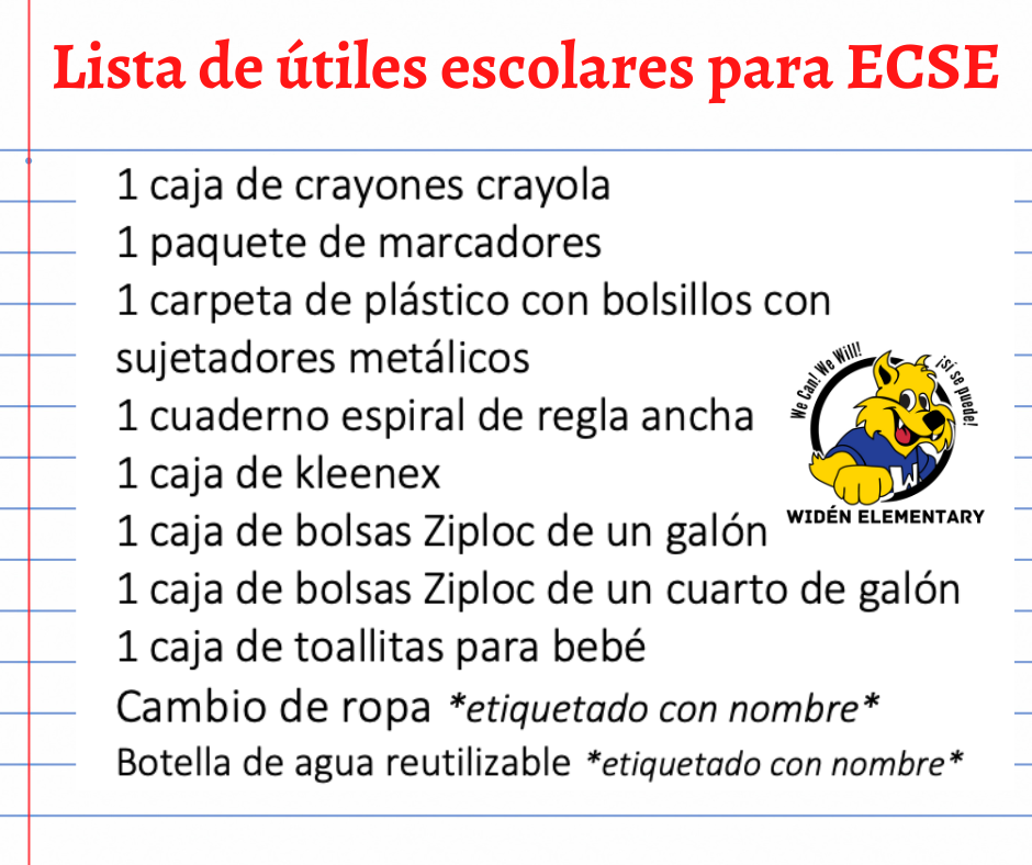 ESCE School Supply List- Spanish