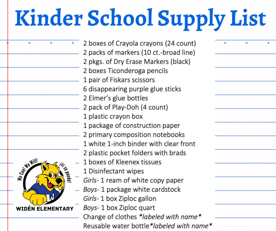 Kindergarten School Supply List- English