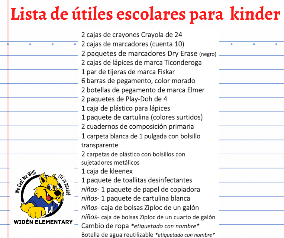 Kindergarten School Supply List- Spanish